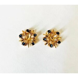 Estate 14K Yellow Gold Sapphire Stud Earring "Flower" Jackets